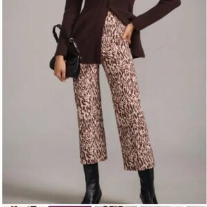 Anthropologie Maeve Colette Cropped Wide Leg Pants in Brown Leopard Size 33 Tall